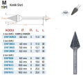 DW Carbide M Tipi Konik Sivri - Karbür Kalıpçı Frezeleri(Ölçü Seçeneklerine Bakınız)