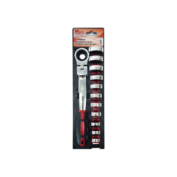 NTTools NCTA13KAS 13 Parça Değişebilir Kafalı Mafsallı Kombine Anahtar Seti