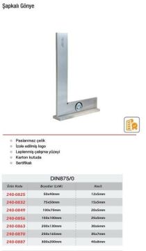 Werka Şapkalı Gönye DIN875/0 (Ölçü Seçeneklerine Bakınız) 250x165mm