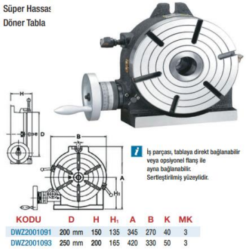 DWMachinery Süper Hassas Yatay - Dikey Döner Tablalar(Ölçü Seçeneklerine Bakınız)