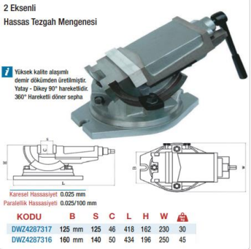 DWMachinery 2 Eksenli Hassas Tezgah Mengeneleri(Ölçü Seçeneklerine Bakınız)