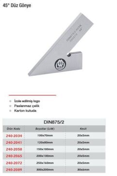 Werka 45° Düz Gönye (Ölçü Seçeneklerine Bakınız) 150x100mm
