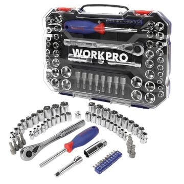 WORKPRO WP202566 1/4'’ 3/8’’ Metrik/İnç 63 Parça Cr-V Profesyonel Lokma Takımı