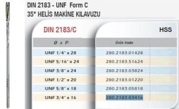 Werka DIN2183/C UNF 35° Helis Makine Kılavuzu(Ölçü Seçeneklerine Bakınız)