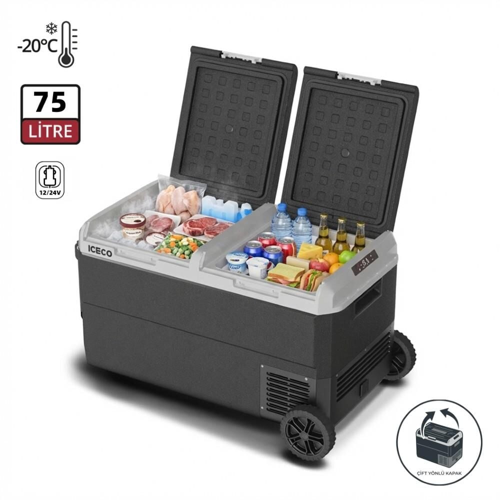 ICECO MCD75D 12/24Volt 75 Litre Kompresörlü Çift Bölmeli Tekerlekli Outdoor Oto Buzdolabı/Dondurucu
