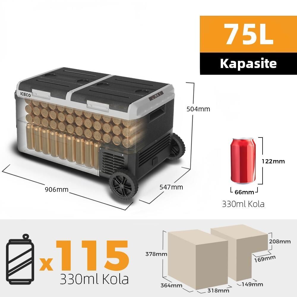 ICECO MCD75D 75L Çift Bölmeli Oto Buzdolabı