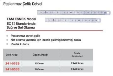 Werka Tam Esnek Paslanmaz Çelik Cetvel (Ölçü Seçeneklerine Bakınız)