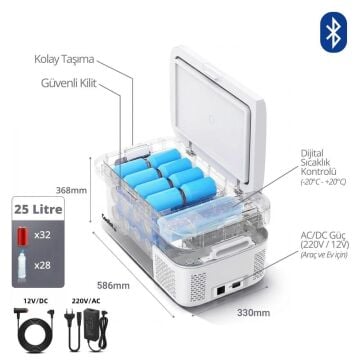 Coolist CLK25B 12/24Volt/ 220Volt 25 Litre Kompresörlü Bluetooth Bağlantılı Oto Buzdolabı