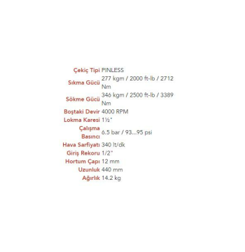 Emax ET-1776 1-1/2'' 345 kg. 4000 RPM Havalı Somun Sökme