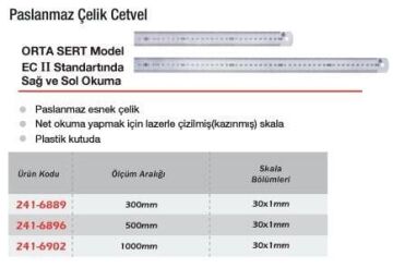 Werka Orta Sert Paslanmaz Çelik Cetvel (Ölçü Seçeneklerine Bakınız) 300mm