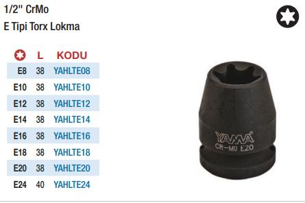 Yama 1/2'' E Tipi Torx Havalı Lokmalar (Ölçü Seçeneklerine Bakınız) E14