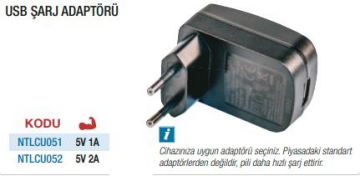 NT Lights USB Şarj Adaptörü (Ölçü Seçeneklerine Bakınız) 5V 2A
