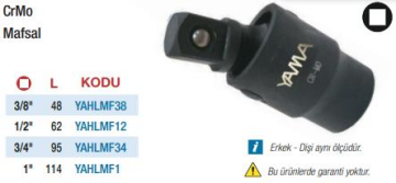 Yama Havalı Lokma Adaptör Ara Mafsallar (Ölçü Seçeneklerine Bakınız) 3/8''