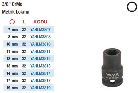 Yama 3/8'' Havalı Metrik Lokmalar (Ölçü Seçeneklerine Bakınız)