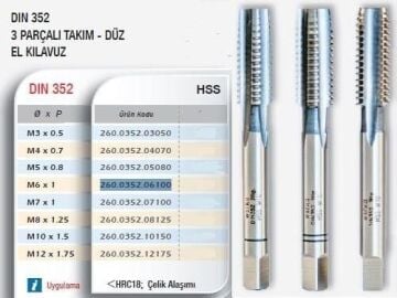 Werka DIN352 - 3 Parçalı Takım - HSS Düz El Kılavuzu(Ölçü Seçeneklerine Bakınız)