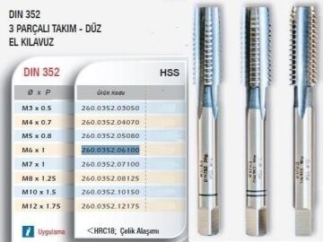Werka DIN352 - 3 Parçalı Takım - HSS Düz El Kılavuzu(Ölçü Seçeneklerine Bakınız) M30 x 3.5