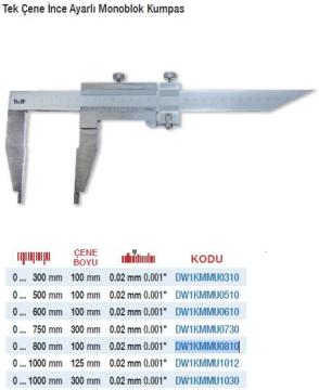 DW Measuring Uzun Tek Çene İnce Ayarlı Monoblok Gövde Mekanik Kumpaslar(Ölçü Seçeneklerine Bakınız)