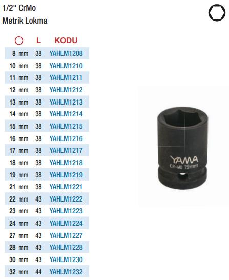 Yama 1/2'' Havalı Metrik Lokmalar (Ölçü Seçeneklerine Bakınız)