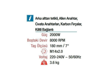 Vido WD010532000 180 mm Profesyonel Büyük Taşlama 2000 W