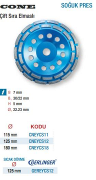 Cone Soğuk Pres Çift Sıra Elmaslı Çanak Yüzey Temizlemeler (Ölçü Seçeneklerine Bakınız)