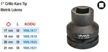 Yama 1'' Havalı Kare Lokmalar (Ölçü Seçeneklerine Bakınız) 17mm