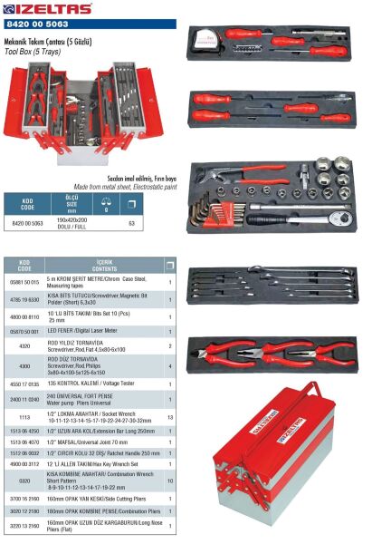 İzeltaş 8420 00 5063 Mekanik Takım Çantası 62 parça