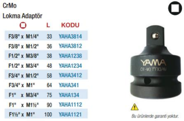 Yama Havalı Lokma Adaptörleri  (Ölçü Seçeneklerine Bakınız) F1'' x M3/4''