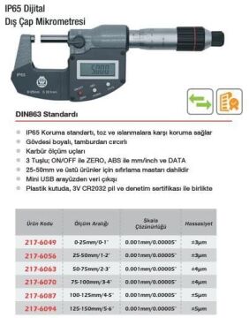 Werka IP65 Dijital Dış Çap Mikrometresi(Ölçü Seçeneklerine Bakınız)