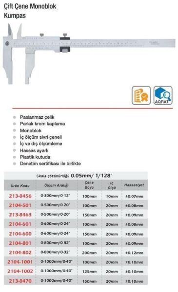 Werka Çift Çene Monoblok Kumpas 0.02mm (Ölçü Seçeneklerine Bakınız)