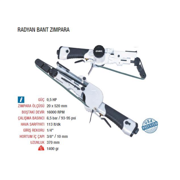 Emax ET-3020A0,5HP Radyan Bant Zımpara Tabancası Makinesi