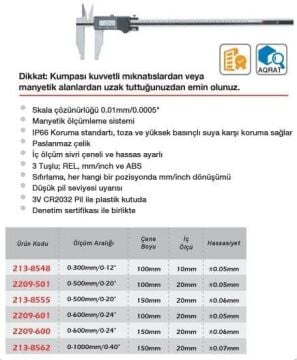 Werka IP66 Çift Çene Dijital Kumpas (Ölçü Seçeneklerine Bakınız)