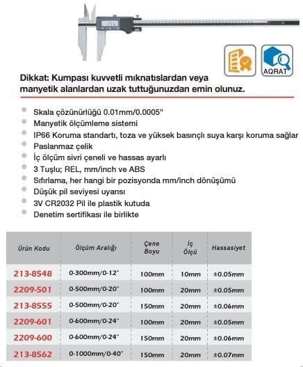 Werka IP66 Çift Çene Dijital Kumpas (Ölçü Seçeneklerine Bakınız)