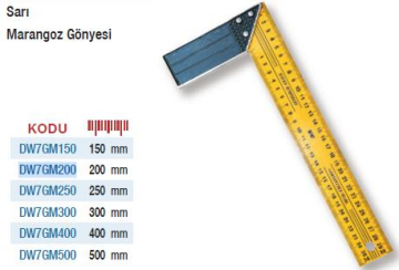 DW Measuring Sarı Marangoz Gönyeleri (Ölçü Seçeneklerine Bakınız) 500mm