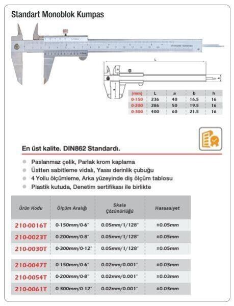 Werka Standart Monoblok Kumpas 0.02mm(Ölçü Seçeneklerine Bakınız)