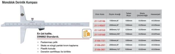Werka Monoblok Derinlik Kumpası 0.02mm (Ölçü Seçeneklerine Bakınız)