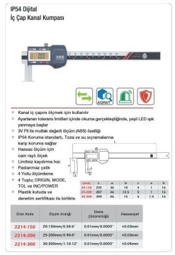 Werka Dijital İç Çap Kanal Kumpası (Ölçü Seçeneklerine Bakınız)