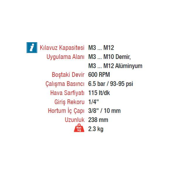 Emax ET-1289 M3-M12 Havalı Kılavuz Çekme