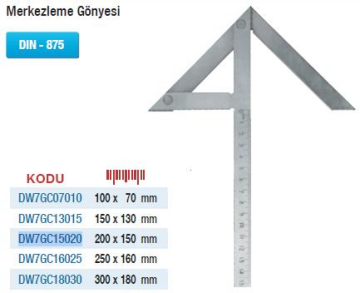 DW Measuring Merkezleme Gönyeleri (Ölçü Seçeneklerine Bakınız) 250 x 160mm