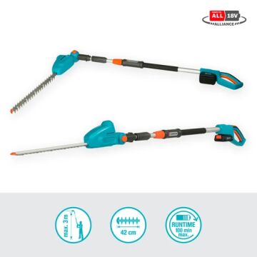 Gardena 14732-20 Akülü Teleskopik Çit Budama Makinesi THS 42/18V P4A Kullanıma Hazır Set