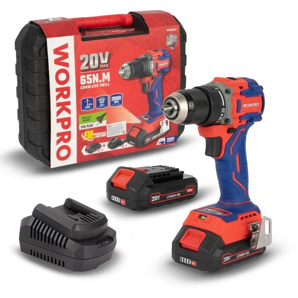 Workpro WORKPRO WP390022 20Volt 2.0Ah Li-ion 65Nm. Çift Akülü Kömürsüz Profesyonel Şarjlı Matkap En Ucuz Fiyatları ve Özellikleri