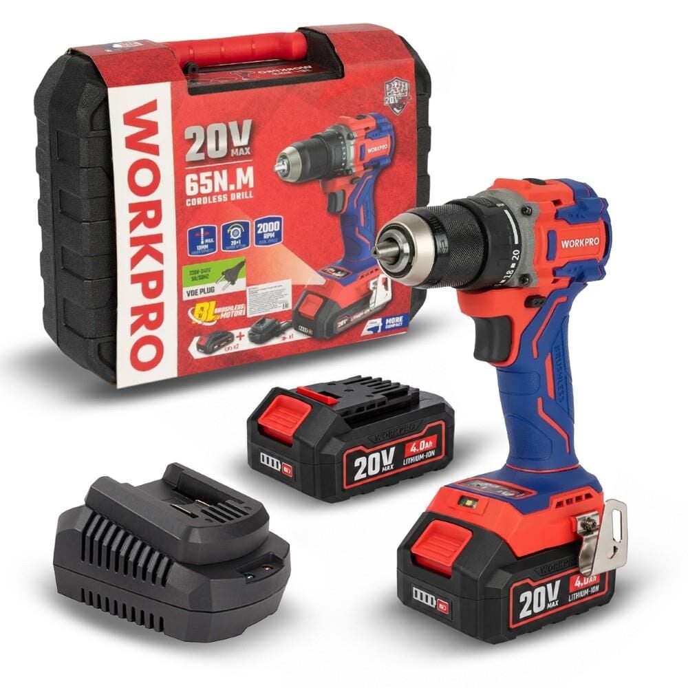 Workpro WORKPRO WP390023 20Volt 4.0Ah Li-ion 65Nm. Çift Akülü Kömürsüz Profesyonel Şarjlı Matkap En Ucuz Fiyatları ve Özellikleri