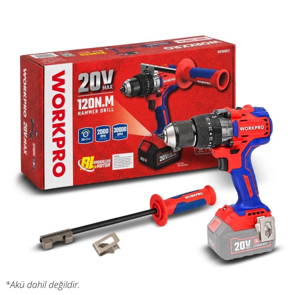 Workpro WORKPRO WP390017 20Volt 120Nm. Kömürsüz Profesyonel Şarjlı Darbeli Matkap (Akü Dahil Değildir) En Ucuz Fiyatları ve Özellikleri