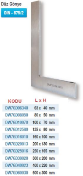DW Measuring DIN 875 Düz Gönyeler (Ölçü Seçeneklerine Bakınız) 400 x 230mm