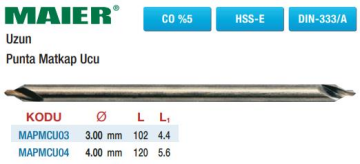 Maier HSS%5 Kobaltlı Uzun Punta Matkap Uçları (Ölçü Seçeneklerine Bakınız) 3.0mm