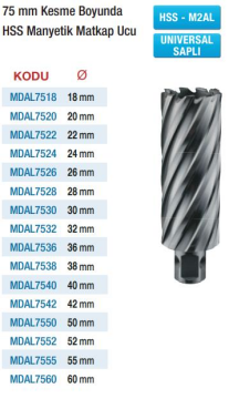 Maier 75 mm Kesme Boyunda HSS Universal Saplı Manyetik Matkap Uçları (Ölçü Seçeneklerine Bakınız) 28mm