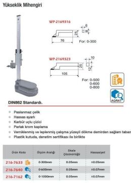 Werka Yükseklik Mihengiri (Ölçü Seçeneklerine Bakınız)