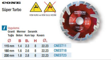 Cone Süper Turbo Elmas Daire Testereler (Ölçü Seçeneklerine Bakınız)