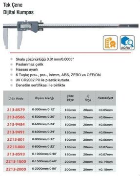 Werka Tek Çene Dijital Kumpas  (Ölçü Seçeneklerine Bakınız)