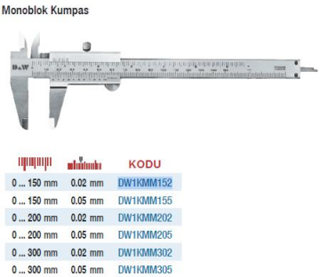 DW Measuring Monoblok Gövde Üstten Vidalı Mekanik Kumpaslar (Ölçü Seçeneklerine Bakınız)