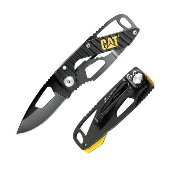 CAT DA980265 Kemer Askı Kancalı Katlanabilir 13CM Paslanmaz Çelik Siyah Kamp Çakısı